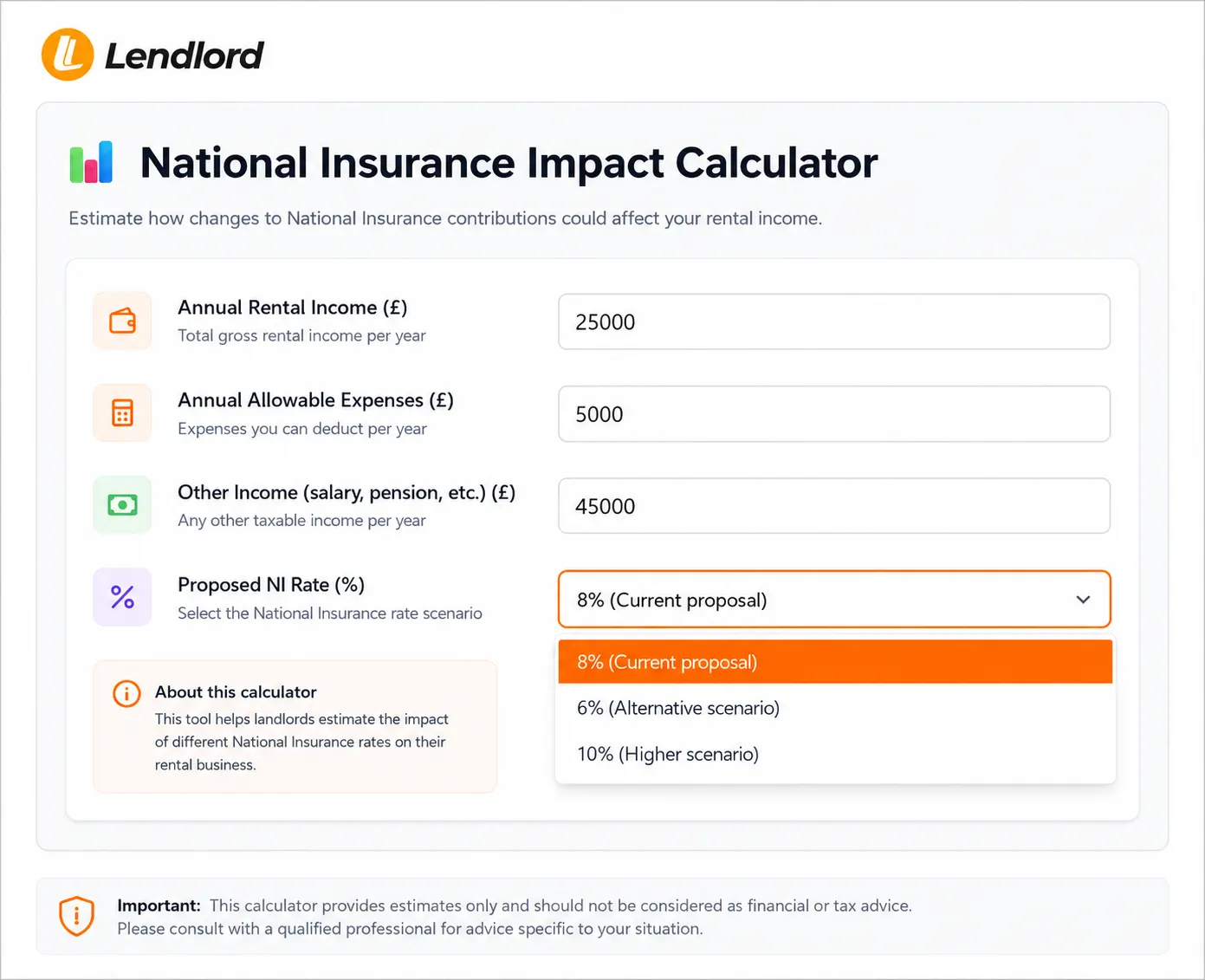 National Insurance impact calculator for UK rental income on Lendlord