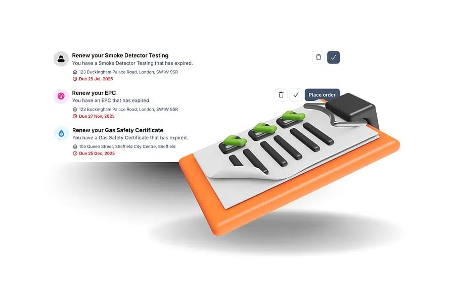 Compliance tracking board for gas safety, smoke detectors and EPC renewals