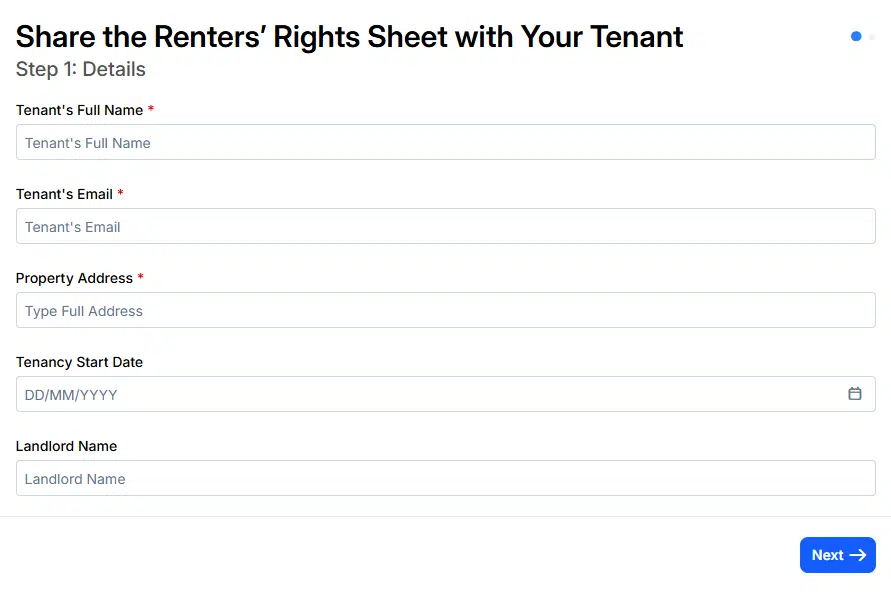 Renters Rights Act information sheet workflow in Lendlord