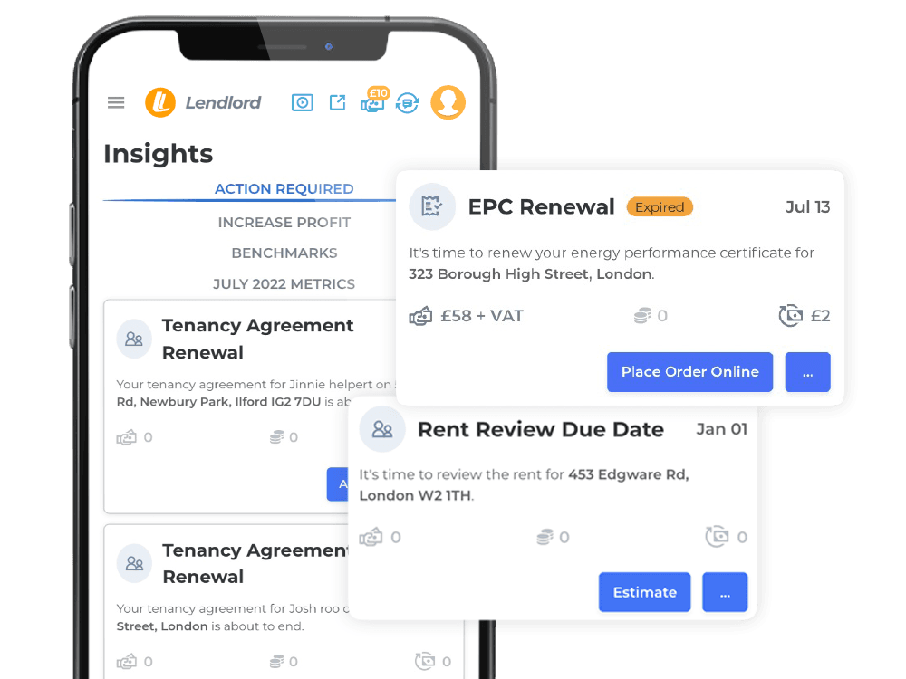 Lendlord due date notifications for tenancy and certificate renewals