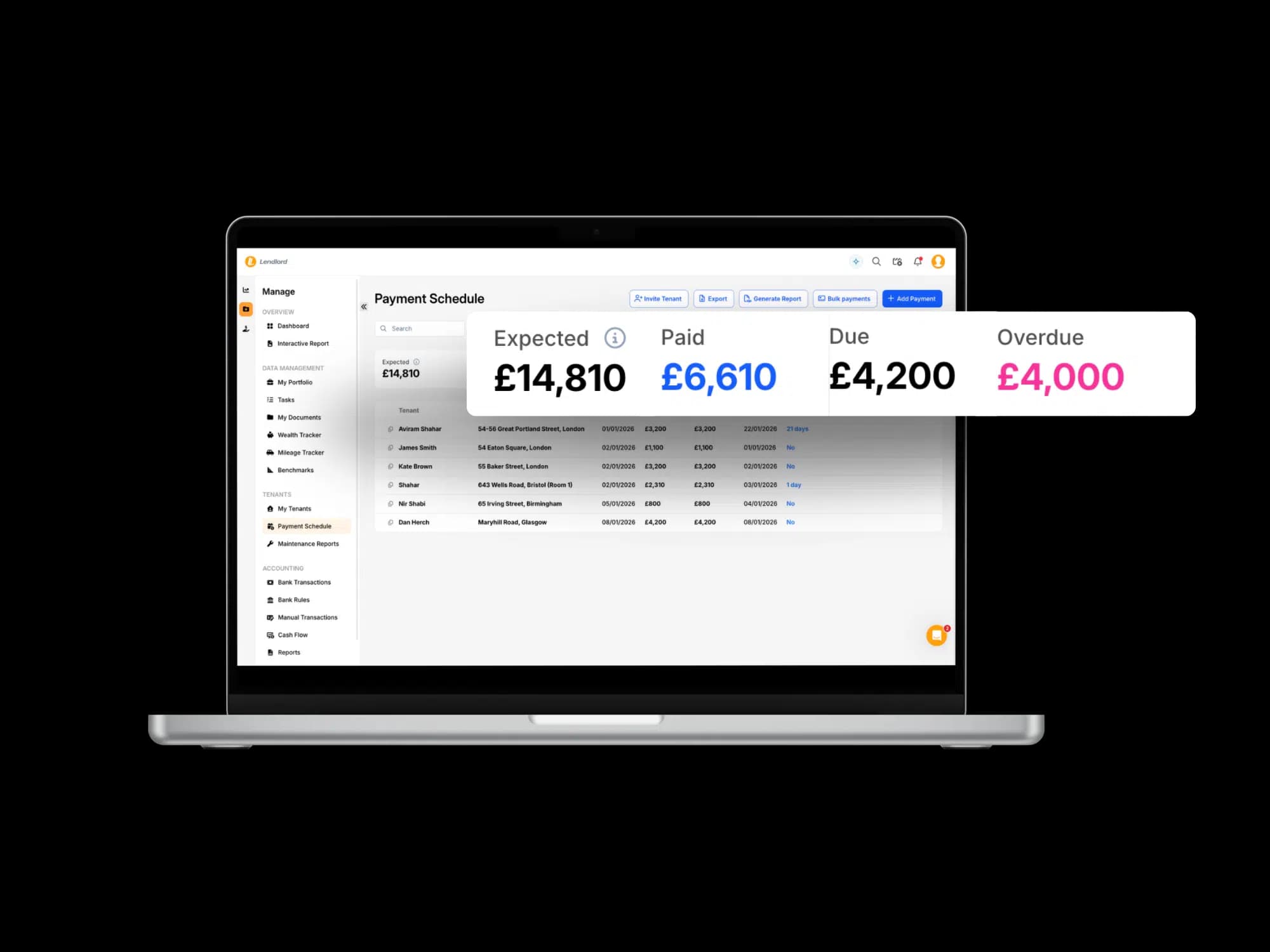 Lendlord automated rent collection with payment tracking and reminders